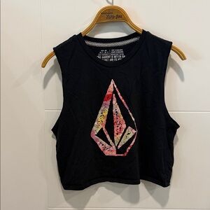 Volcom Black Crop Top with Pink Graphic size medium